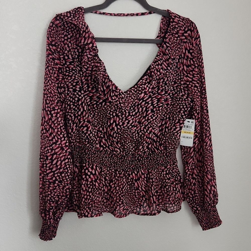 Bar III long sleeve deep V blouse, size medium